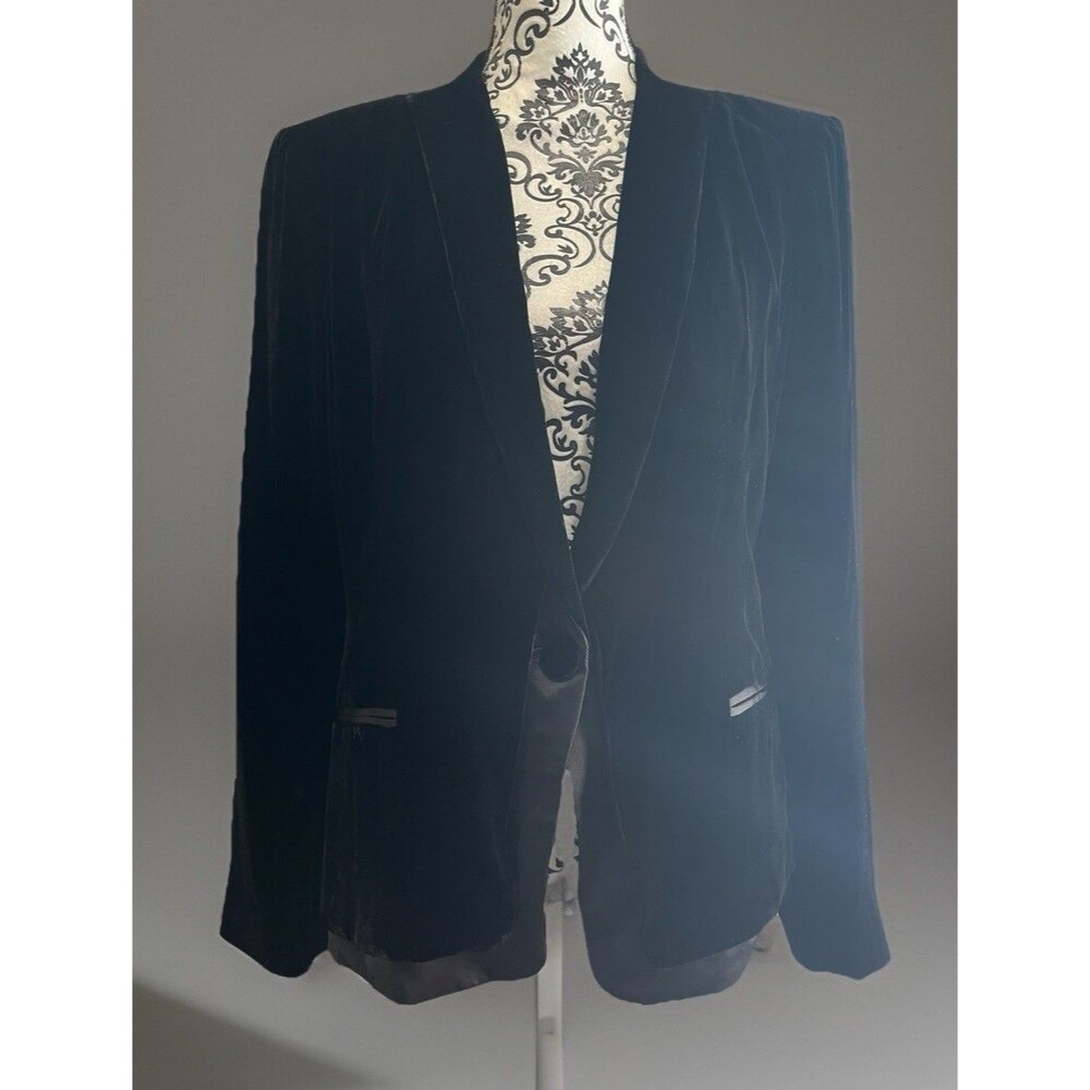 Paperwhite Velvet Black Blazer Womens Tuxedo Jacket 8 Holiday Party Oversized
